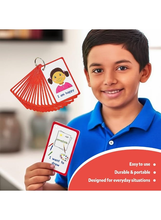 abley's Visual Communication Cards for Children with Autism, Educational Learning Aid with Keychain, 32 Expression Cards for Special Needs - Image 3